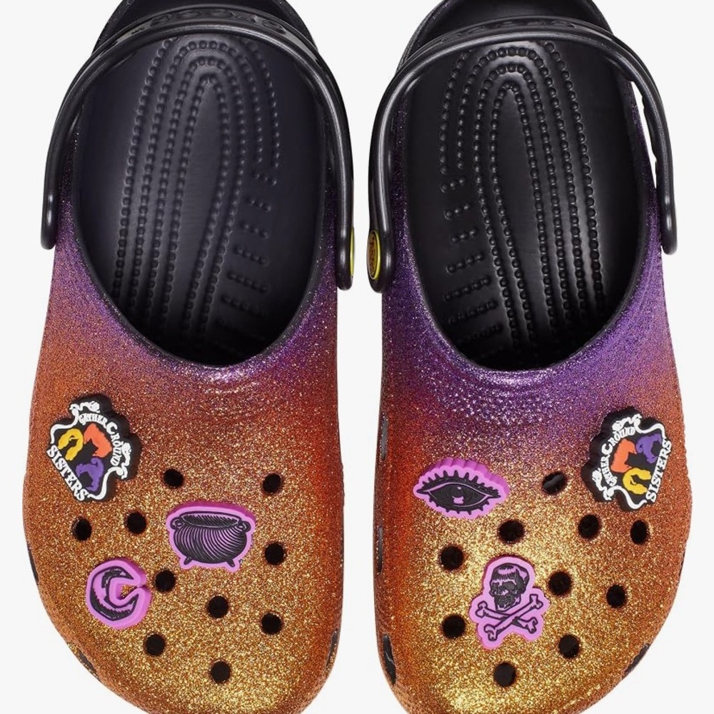CROCS Disney Hocus Pocus Glitter Ombre Mules in Purple and Orange New with tags